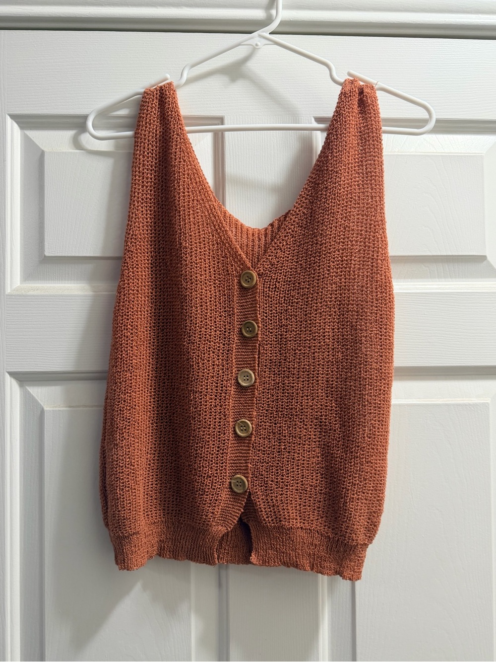 Soft Knit Button-Front Tank Top in Rust